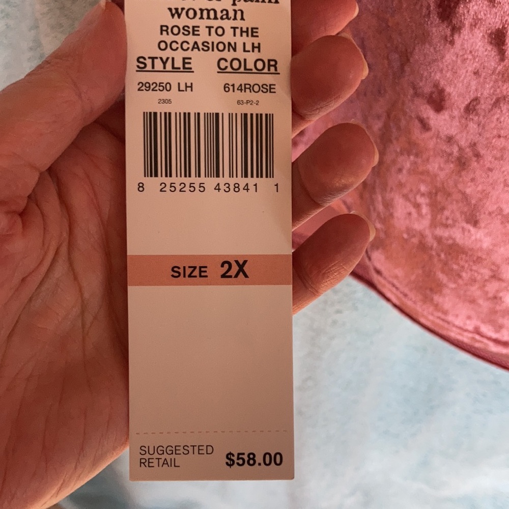Hearts of Palm duller pink velvet like top with stretch 2X - Picture 8 of 17
